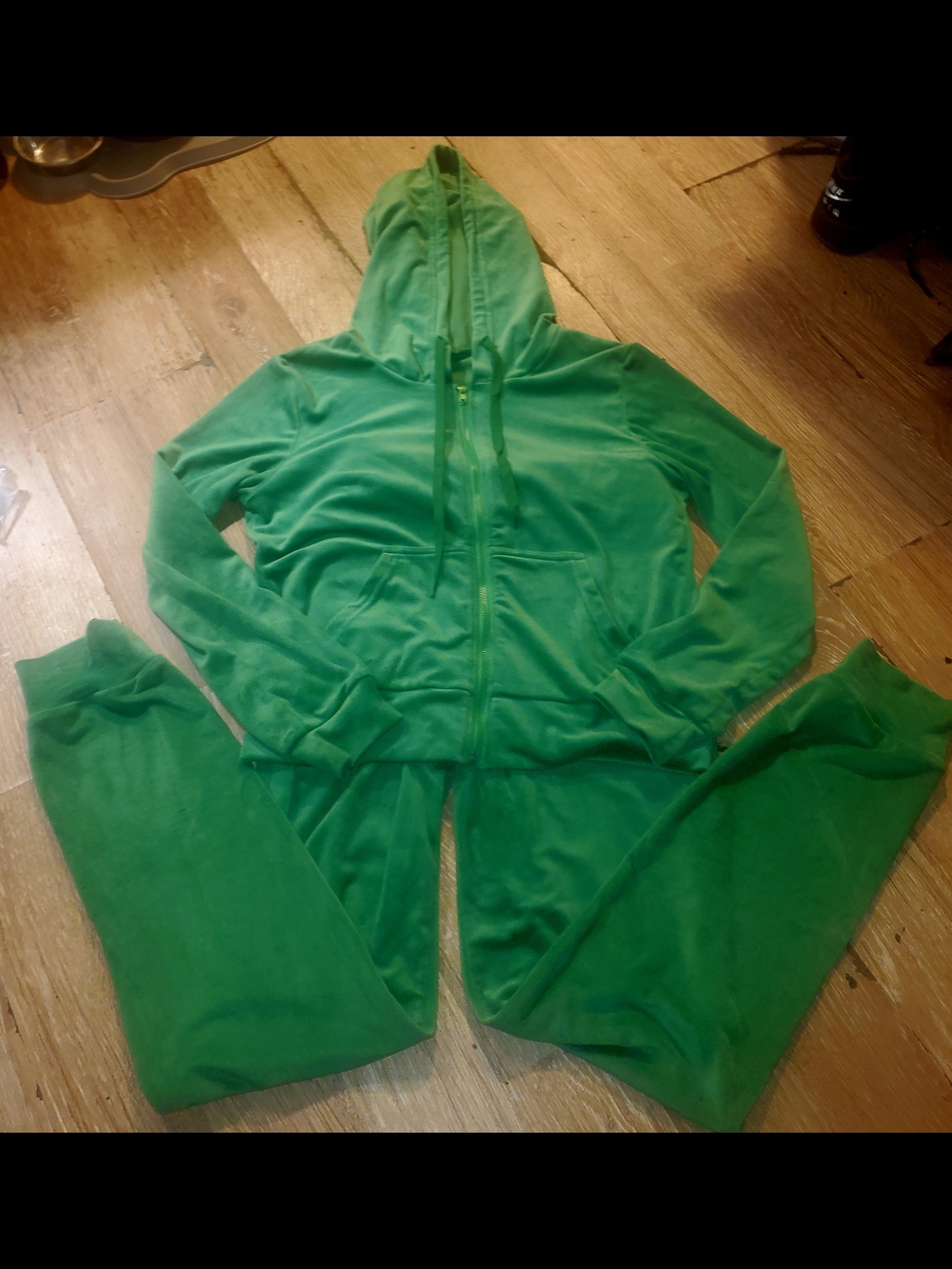 Green Velour Tracksuit Zip Up Hoodie & Jogger Set